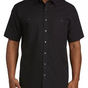 DXL Fit By Harbor Bay Black Textured Short Sleeve Button Up Dress Shirt Mens 6X